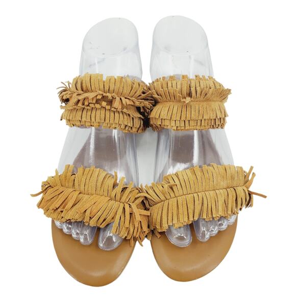 Joie Pippa Tan Suede Fringe Strap Slip On Sandal Size 6 Western Boho Hippie - Picture 4 of 7